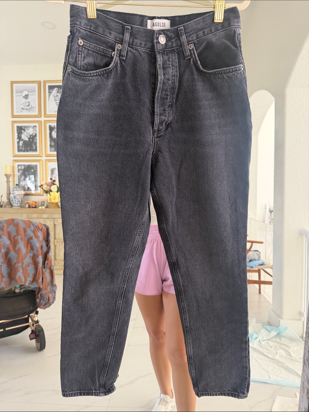 Agolde Washed Black High-Waist Skinny Jeans
